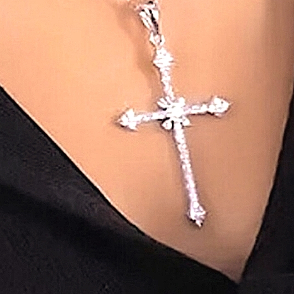 NEW Elegant Silver Cross Necklace with Crystal Rhinestones NWT - Picture 2 of 6